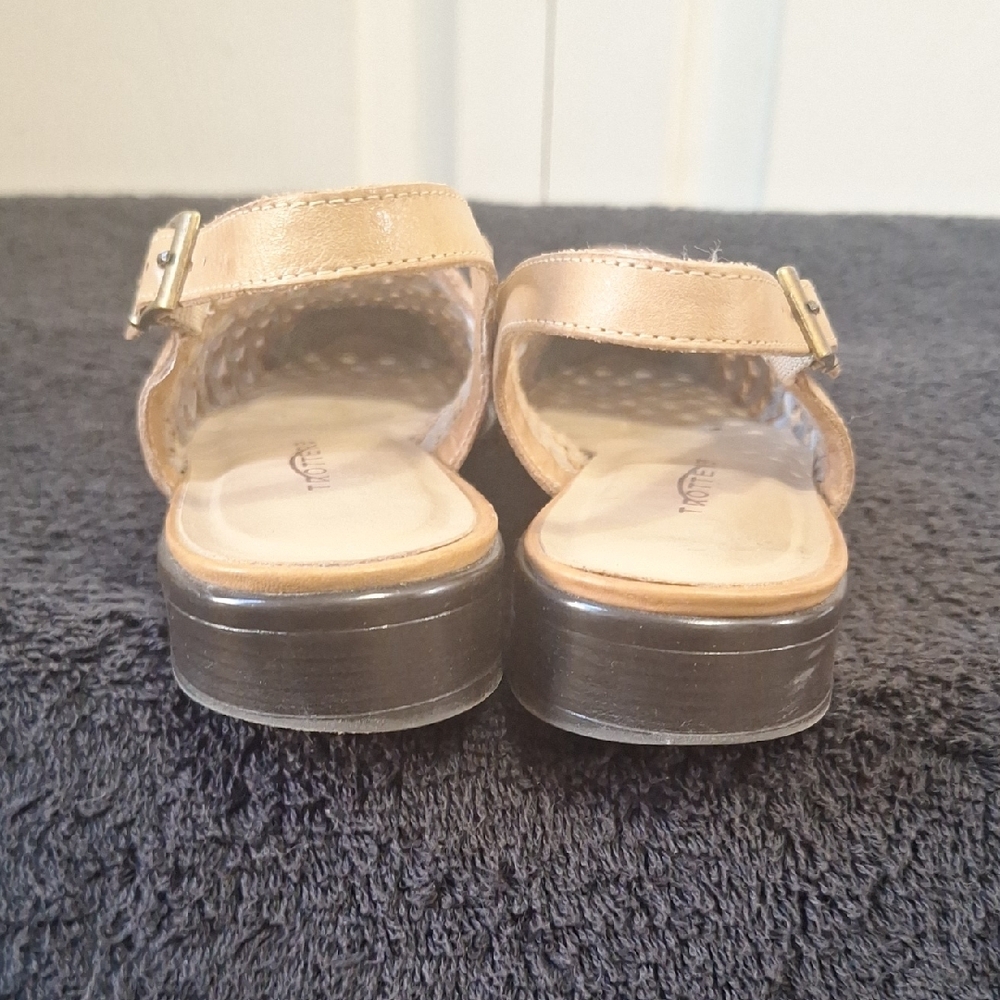 Trotters Tan Leather Woven Slingback Flats-9N-Camel Tan - Picture 6 of 10